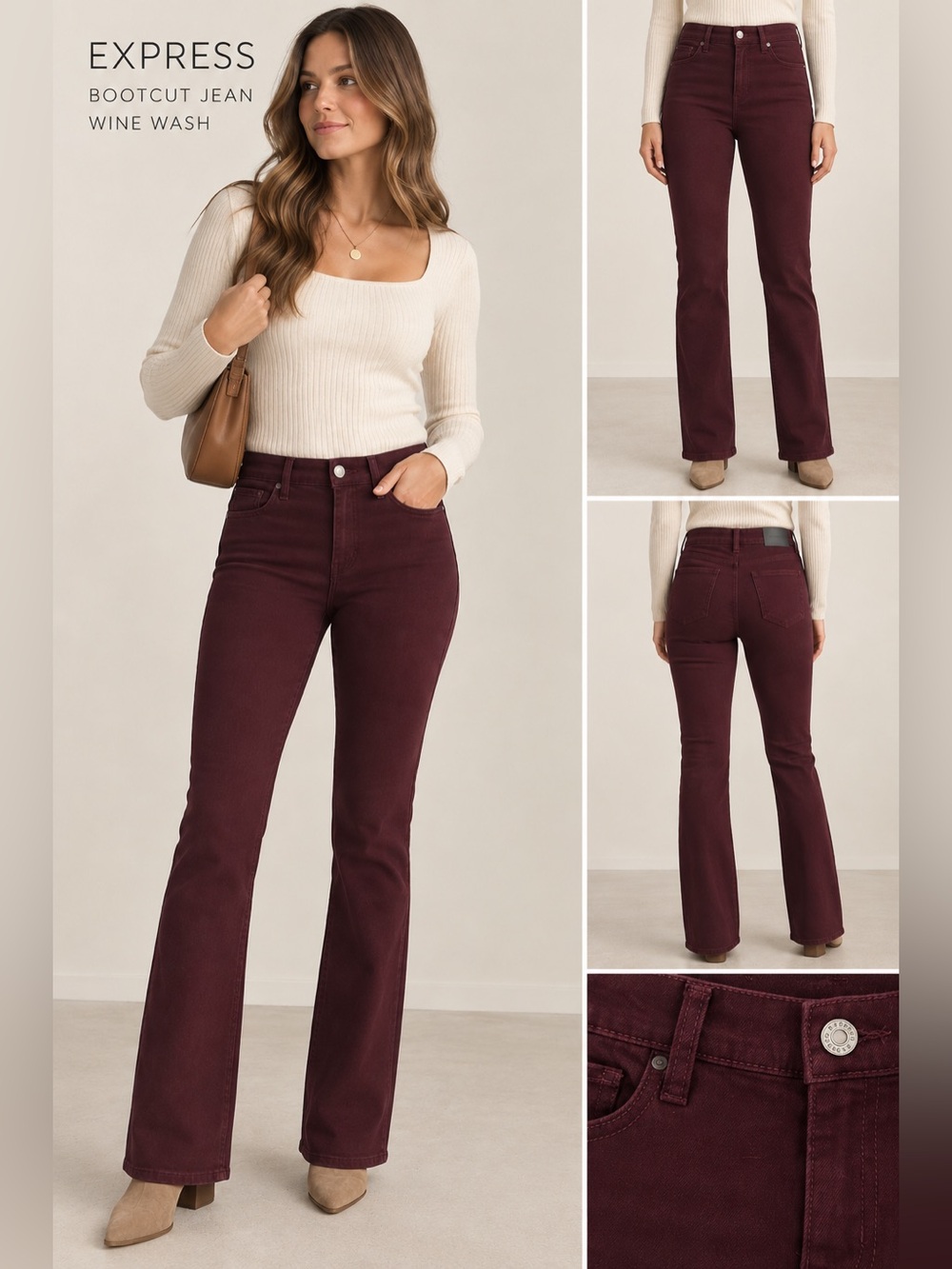 NWT Express Wine Wash Mid Rise Bootcut Jeans Size 4 Burgundy $98